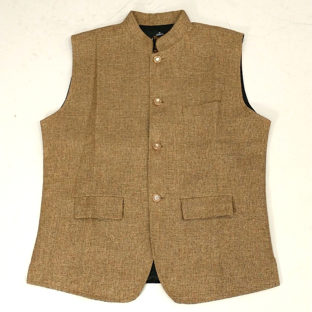 Waistcoat Vest Button Front Pockets Woven Flax Fiber Unisex Possible 40" Blazo